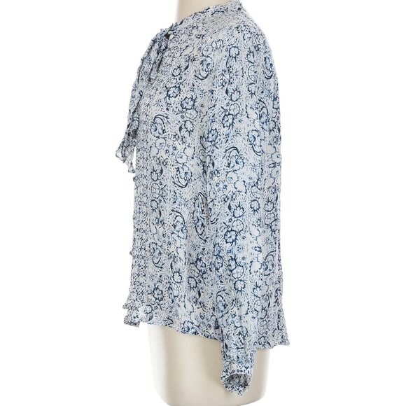 Lucky Brand Size XL Long sleeve Blue and white patterned blouse - Picture 6 of 8